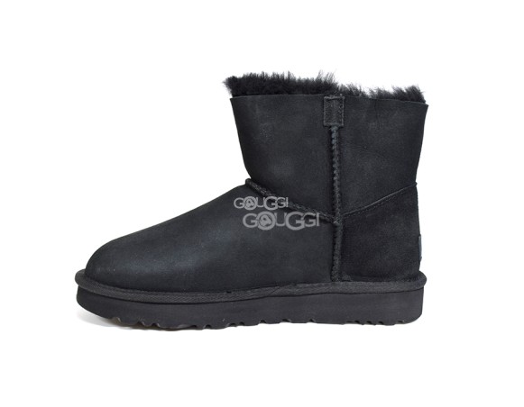 Женские мини угги Mini Bailey Logo Strap Suede Black 