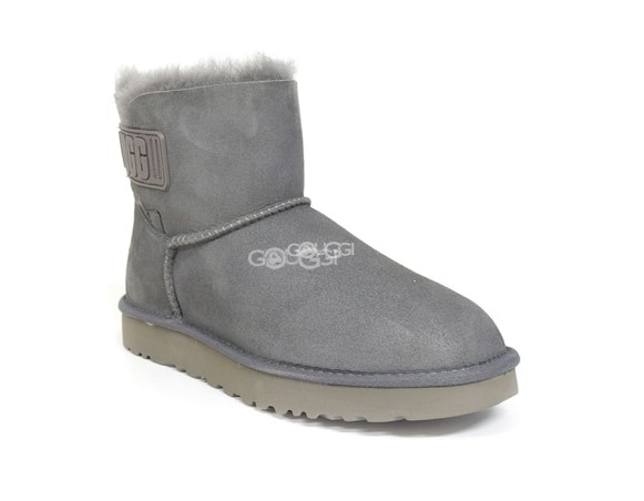 Женские мини угги Mini Bailey Logo Strap Suede Gray