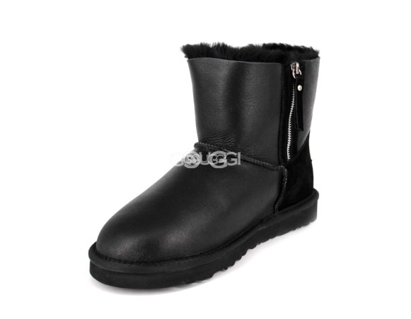 Женские мини угги на молнии Mini Double Zip Metallic Black