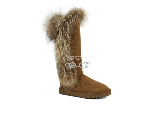 Женские высокие угги с мехом лисы Classic Tall Skillful Wrestling Fox Chestnut